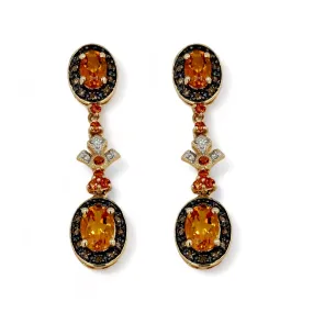 10k yellow gold chocolate diamonds center stone citrine dangling studs earrings-8765