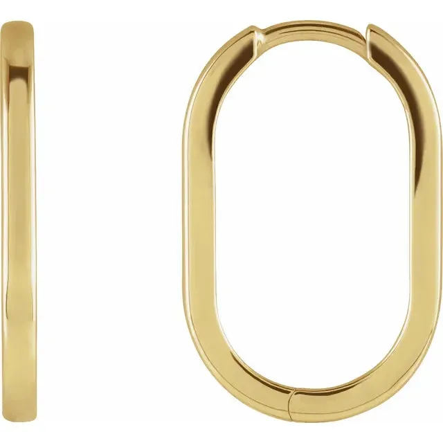 14K Gold Elongated Hoop Earrings (Paperclip)