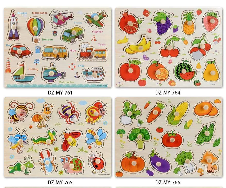 3D Puzzles Wooden Learning Toys for Kids Alphabet  Animal Fruit Transportation Vegetables Shape Baby Early Educational Toy