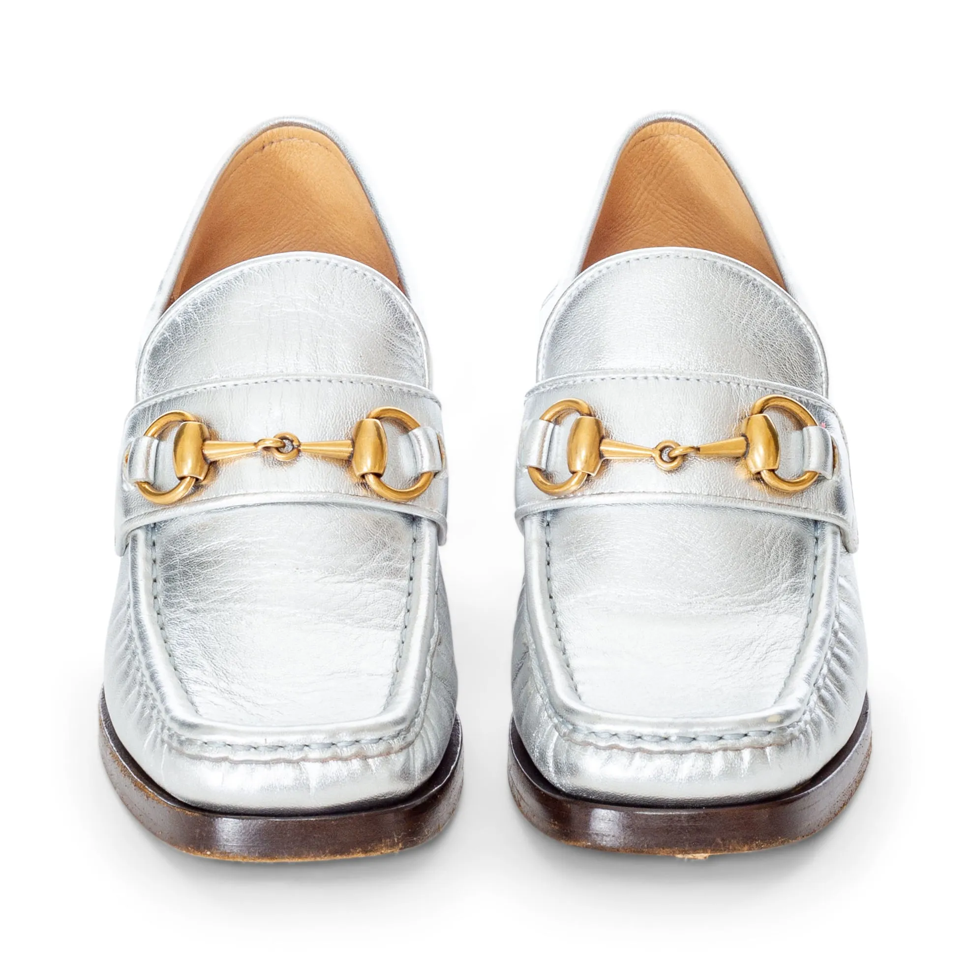 55mm Vegas Silver Leather Horsebit Loafers 35.5