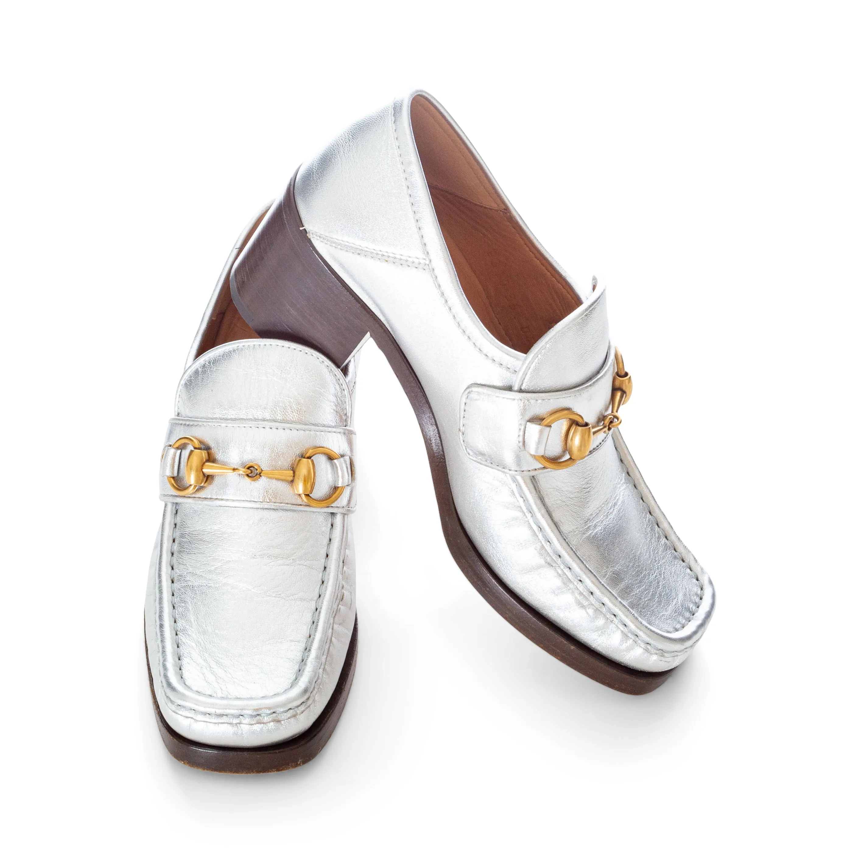 55mm Vegas Silver Leather Horsebit Loafers 35.5