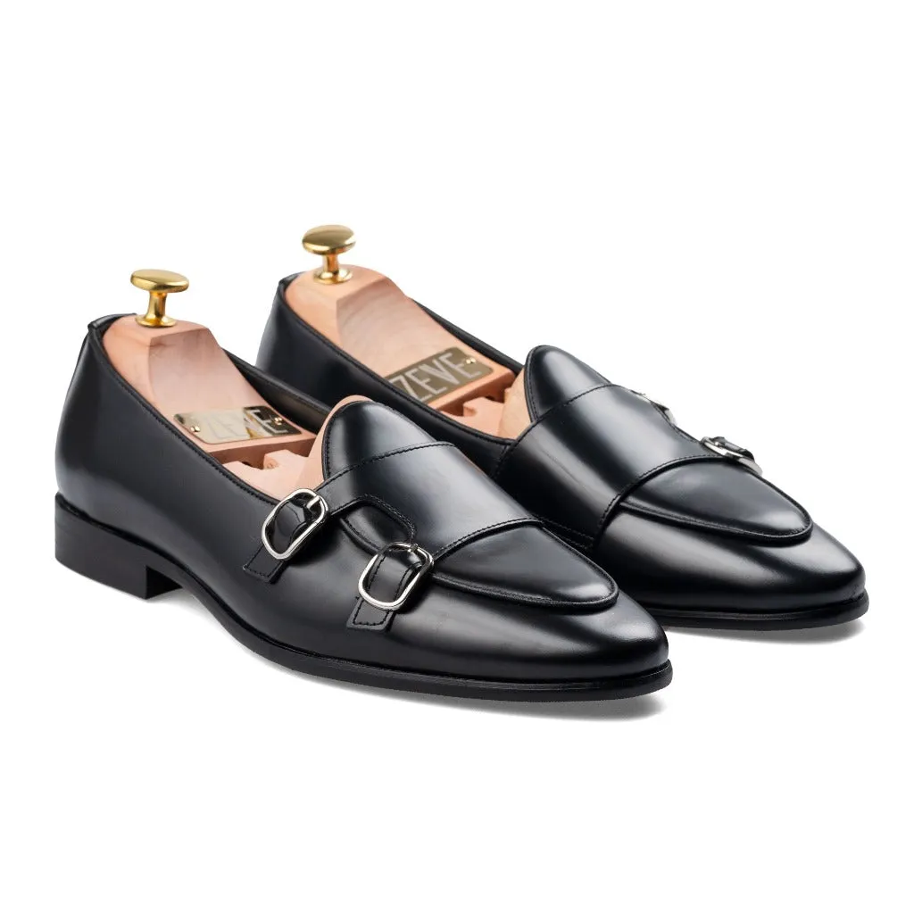 Andre Belgian Loafer - Black Polished Double Monk Strap