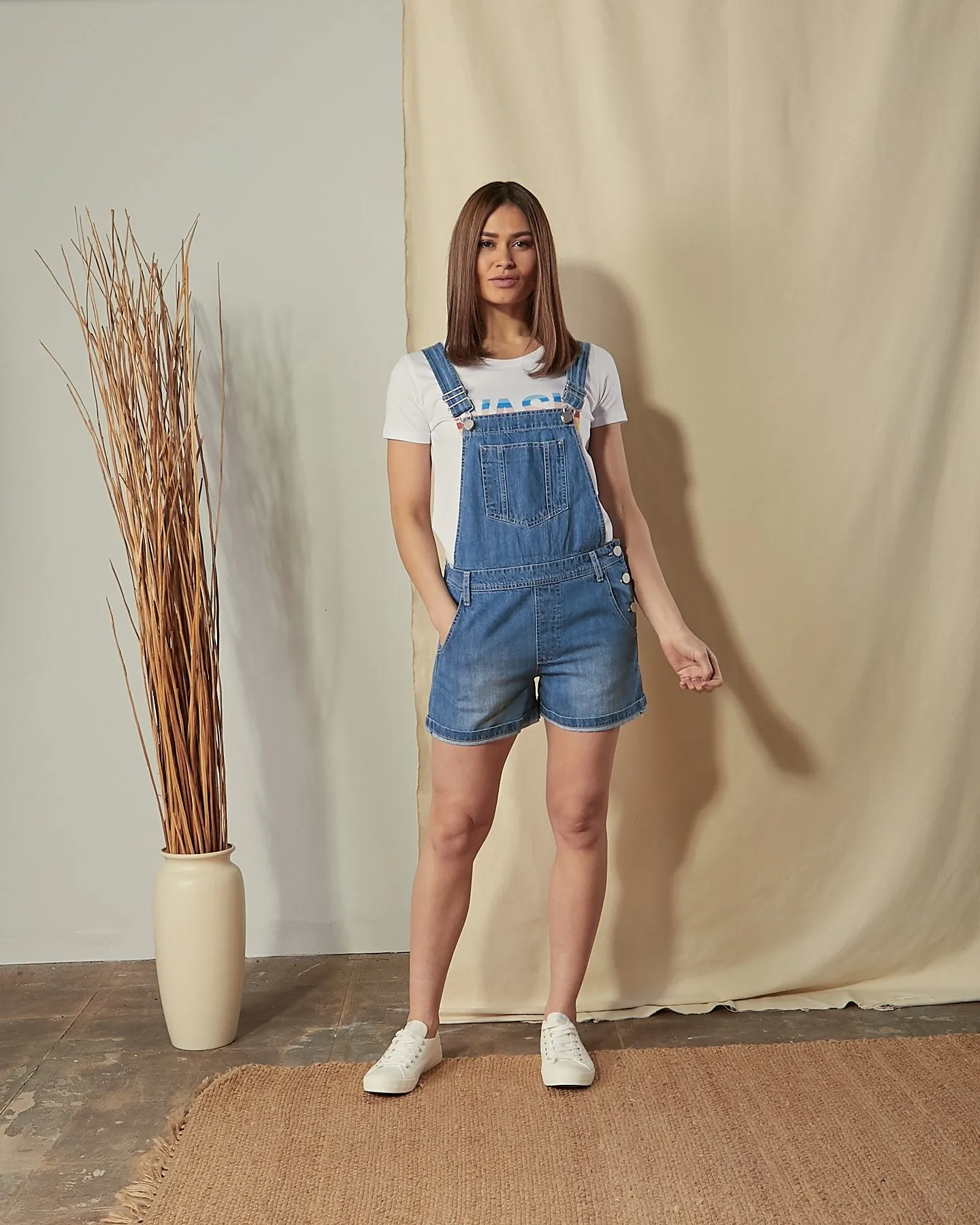 AVA Relaxed Fit Dungaree Shorts