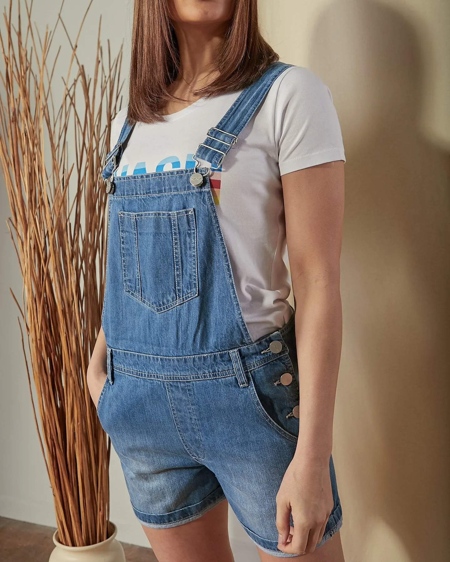 AVA Relaxed Fit Dungaree Shorts