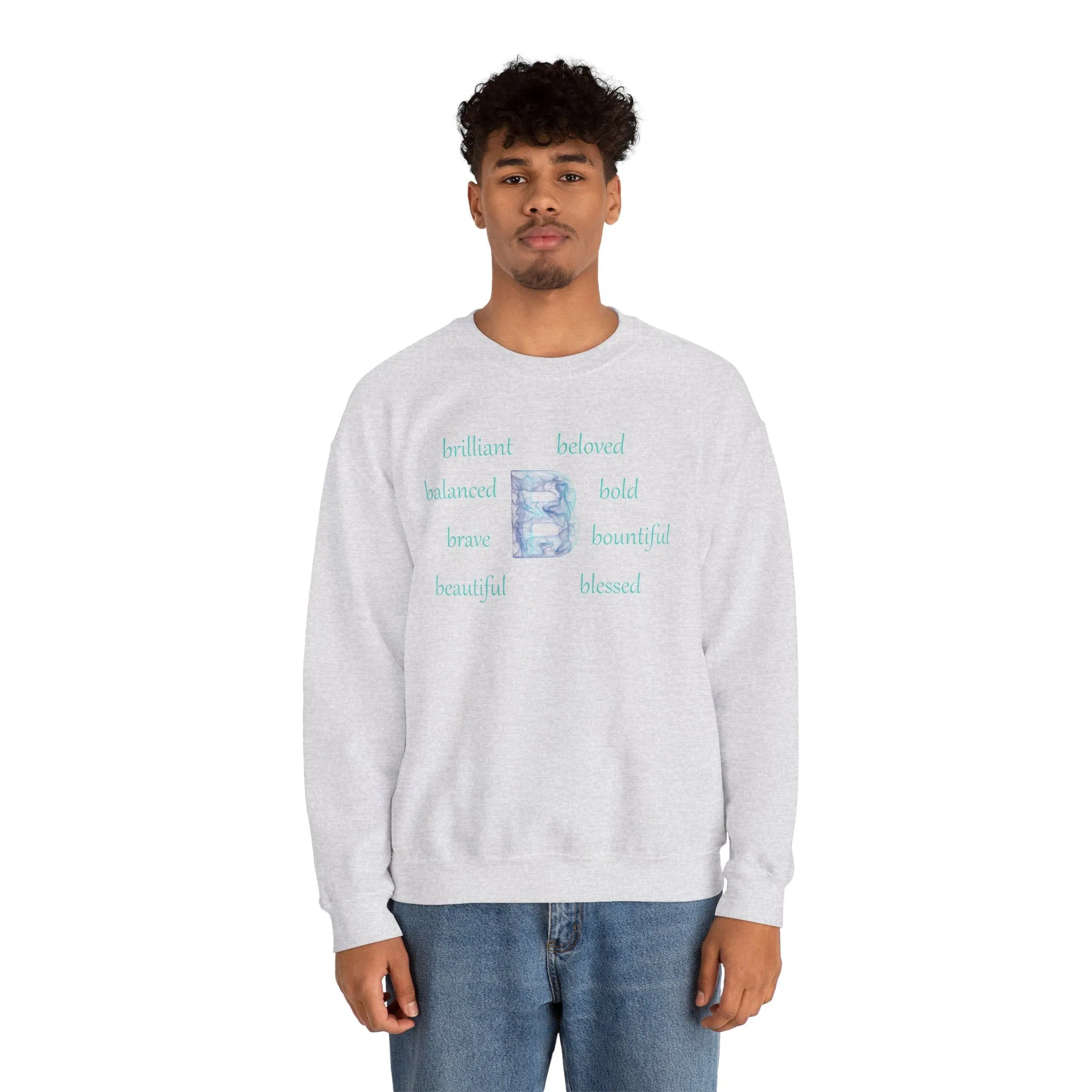 B Alphabet Sweatshirt, Motivational, Alphabet Initial "B", Motivational, Mental Health Unisex Heavy Blend™ Crewneck, Self-affirming Sweatshirt