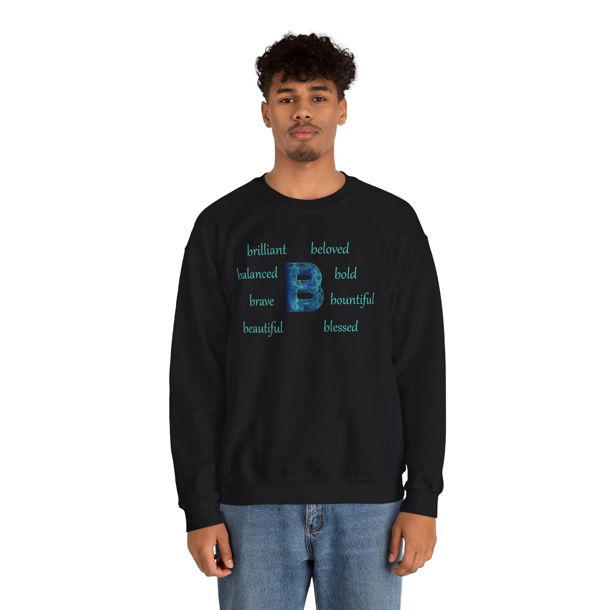 B Alphabet Sweatshirt, Motivational, Alphabet Initial "B", Motivational, Mental Health Unisex Heavy Blend™ Crewneck, Self-affirming Sweatshirt