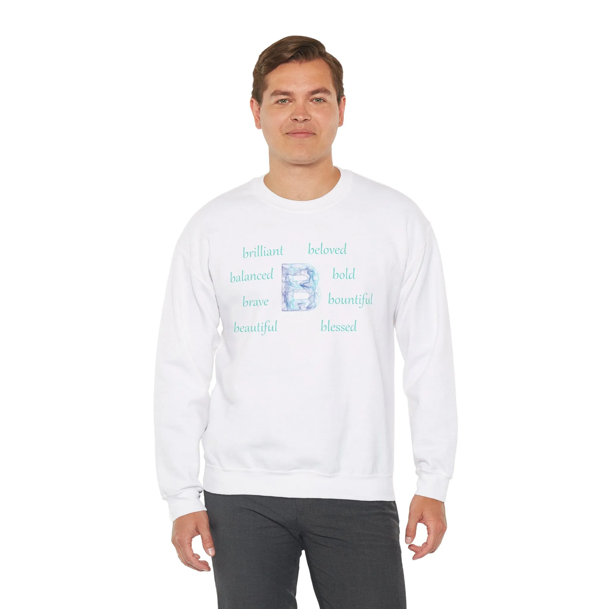 B Alphabet Sweatshirt, Motivational, Alphabet Initial "B", Motivational, Mental Health Unisex Heavy Blend™ Crewneck, Self-affirming Sweatshirt