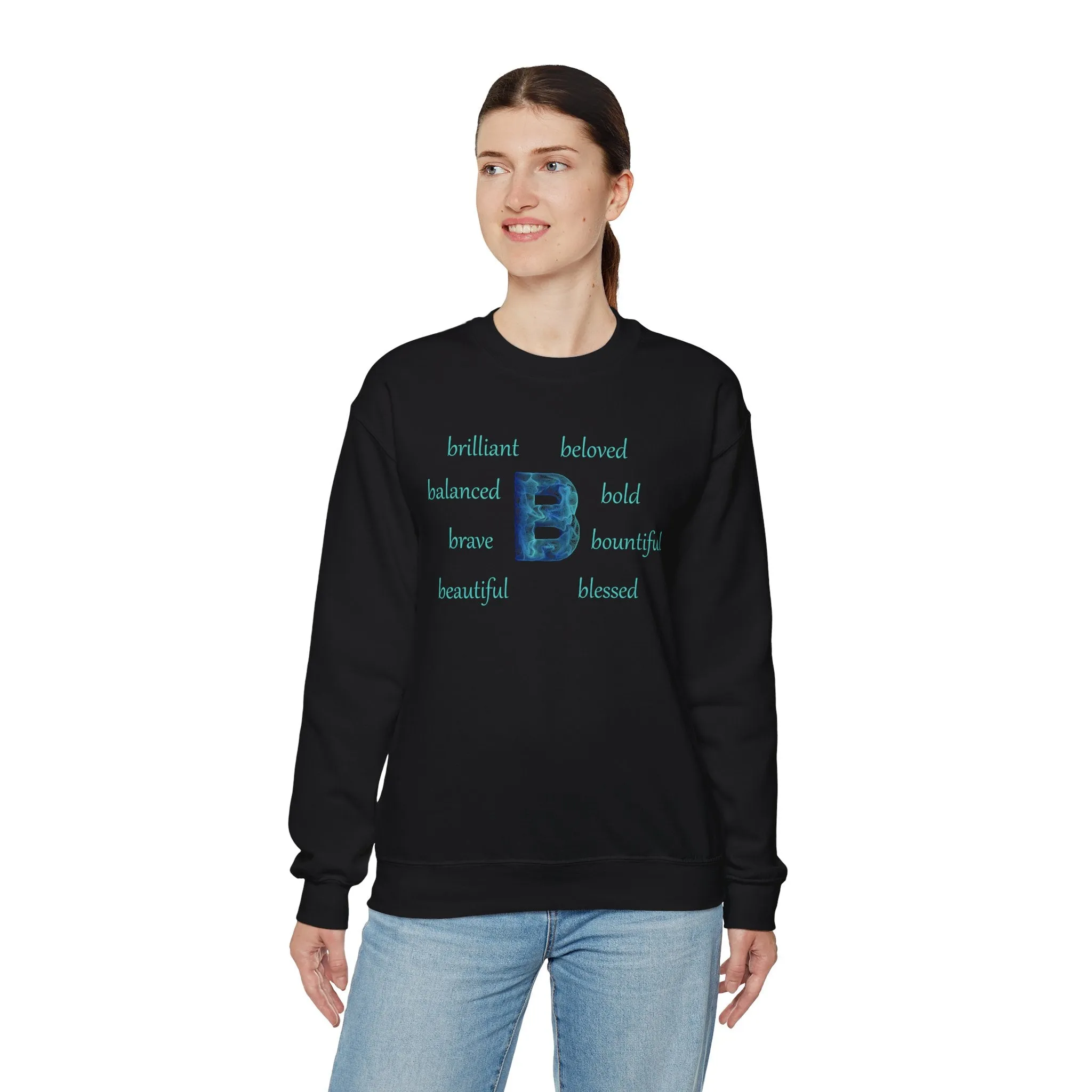 B Alphabet Sweatshirt, Motivational, Alphabet Initial "B", Motivational, Mental Health Unisex Heavy Blend™ Crewneck, Self-affirming Sweatshirt