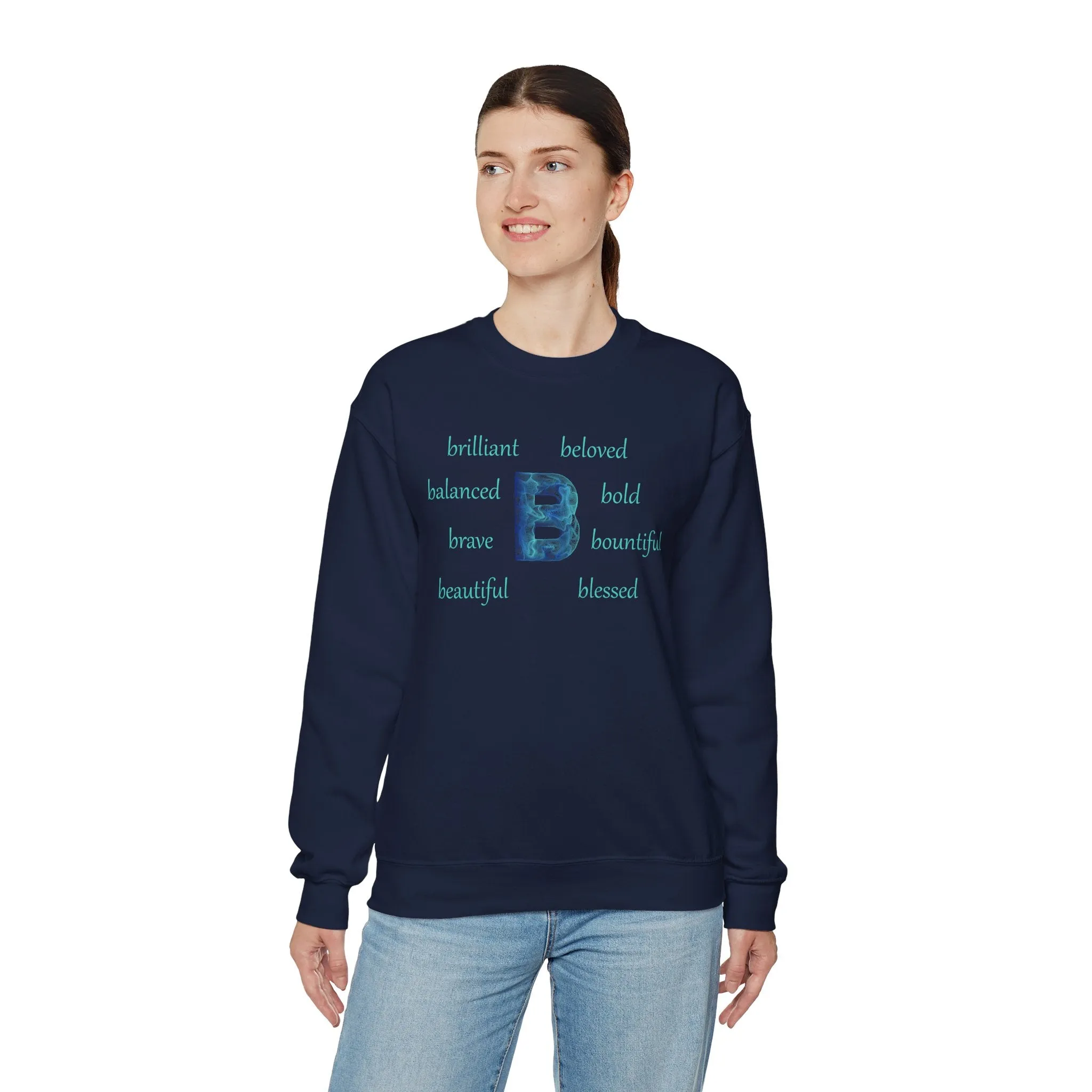 B Alphabet Sweatshirt, Motivational, Alphabet Initial "B", Motivational, Mental Health Unisex Heavy Blend™ Crewneck, Self-affirming Sweatshirt