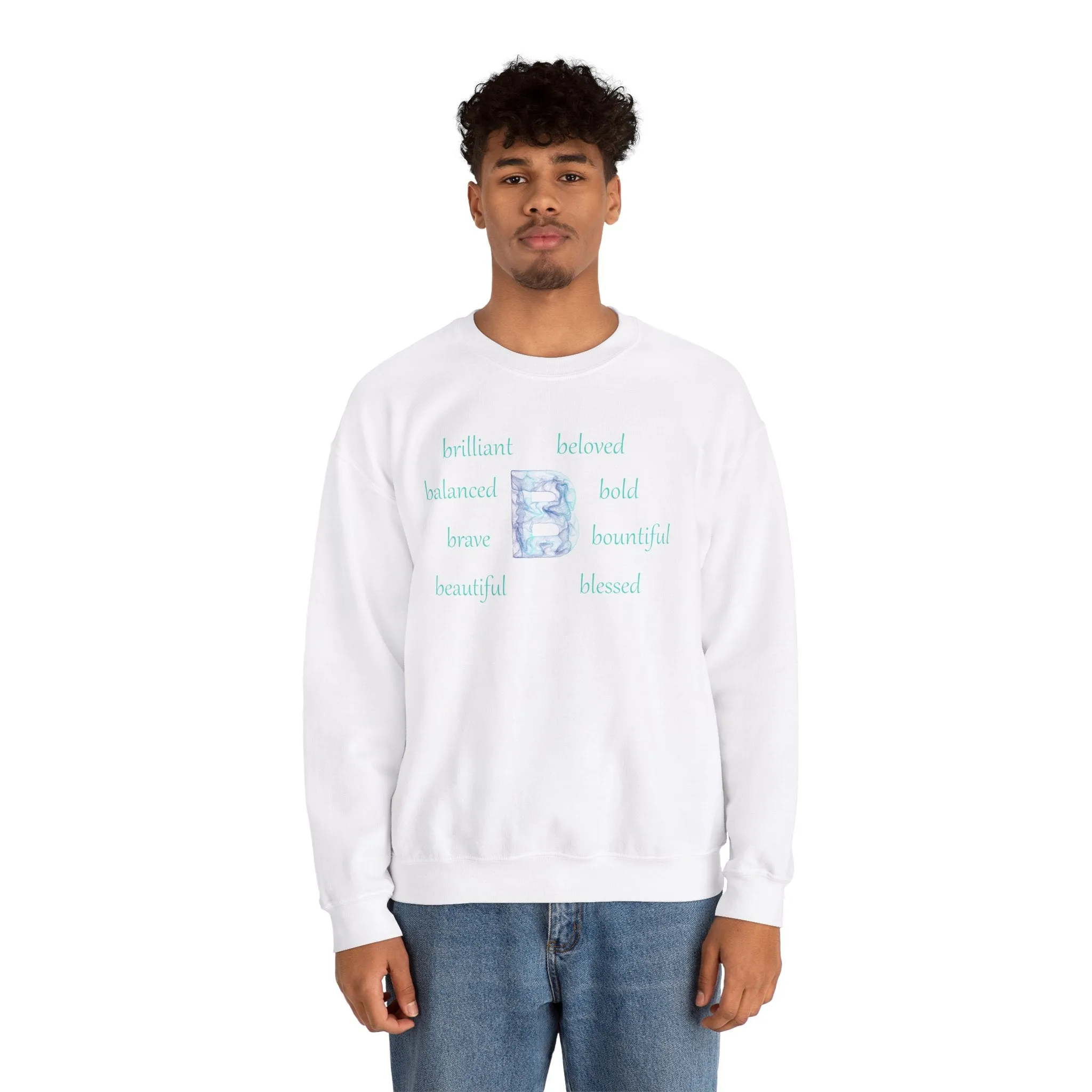 B Alphabet Sweatshirt, Motivational, Alphabet Initial "B", Motivational, Mental Health Unisex Heavy Blend™ Crewneck, Self-affirming Sweatshirt