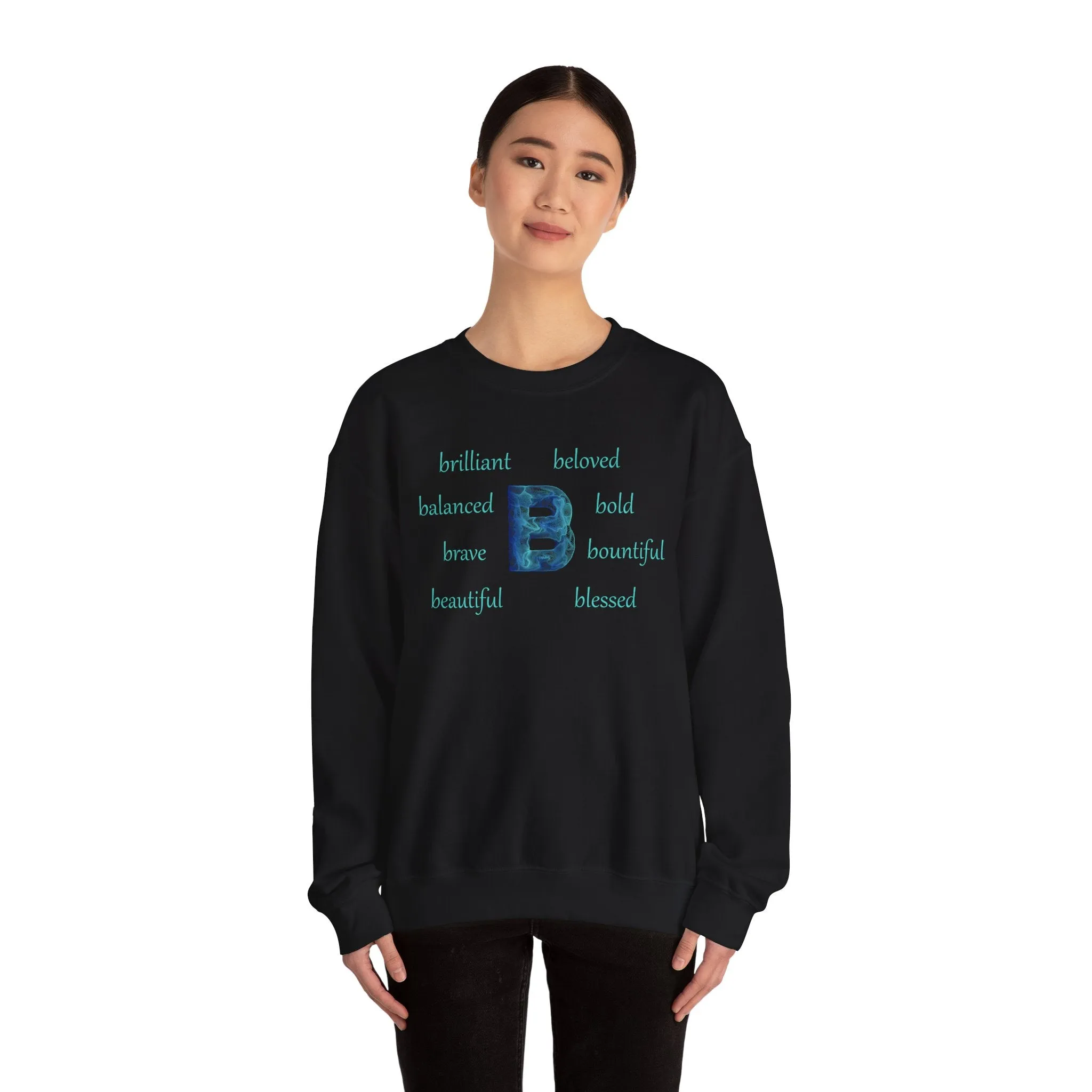 B Alphabet Sweatshirt, Motivational, Alphabet Initial "B", Motivational, Mental Health Unisex Heavy Blend™ Crewneck, Self-affirming Sweatshirt