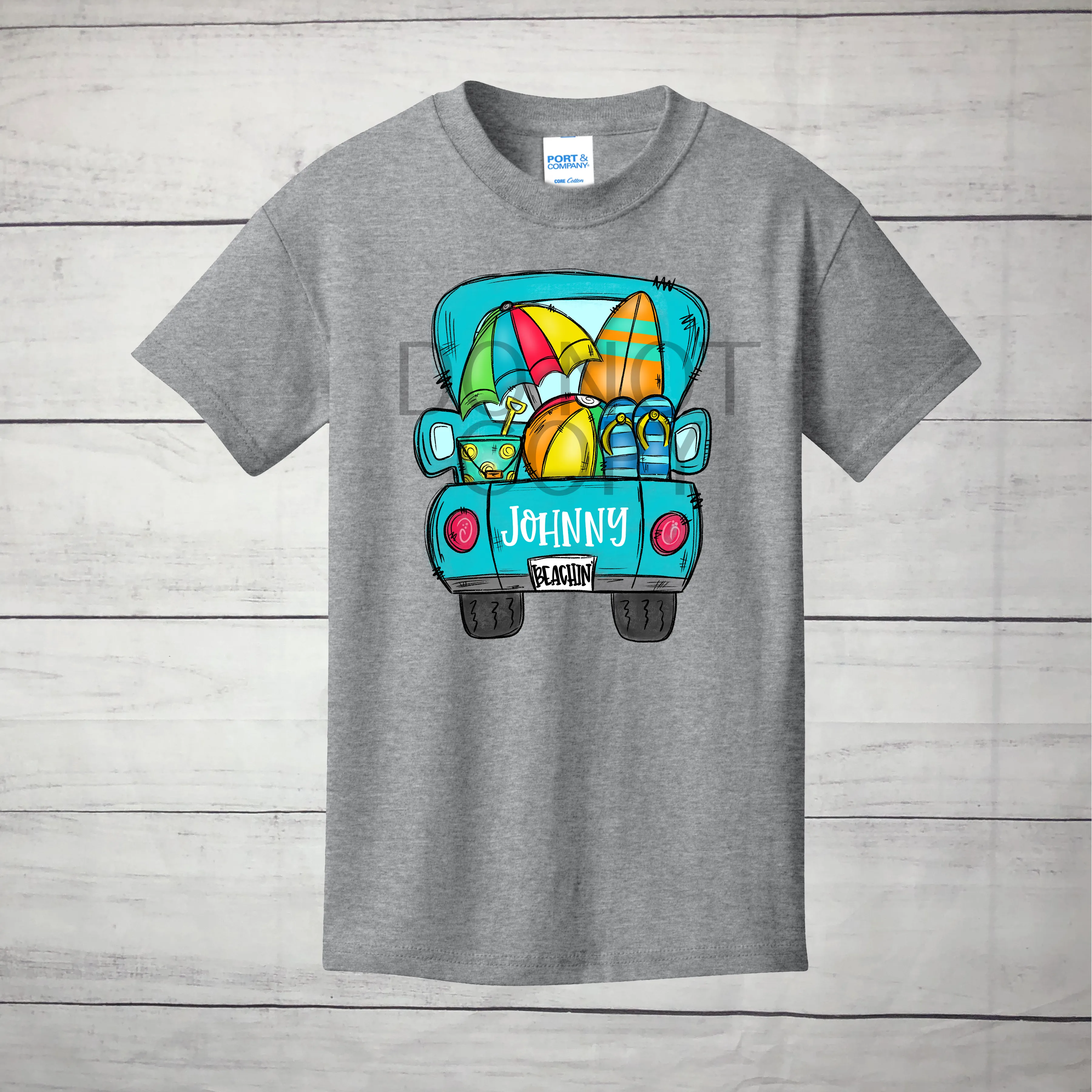 Beach Truck, Blue Graphic Tee - Name Optional - Infant, Toddler, Youth