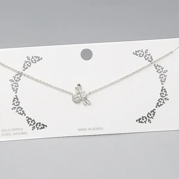 Bee CZ Pave Pendant Short Chain Necklace