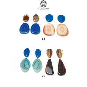 BOTSWANA AGATE Gemstone Cabochon : Natural Color Enhanced Bi-Color Agate Uneven Shape 8pcs Set