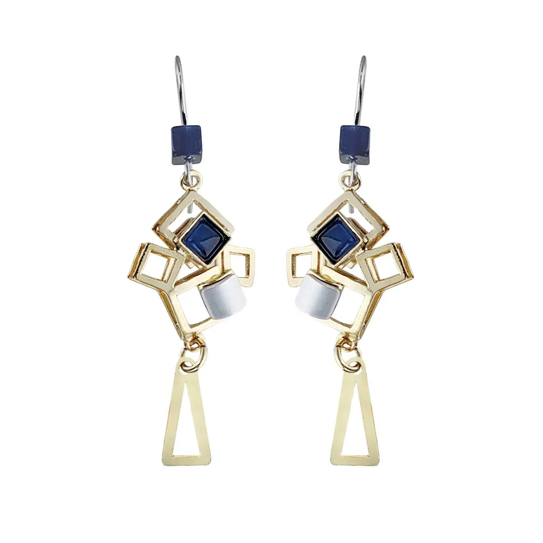 Christophe Poly Golden Squares Blue Dangle Earrings