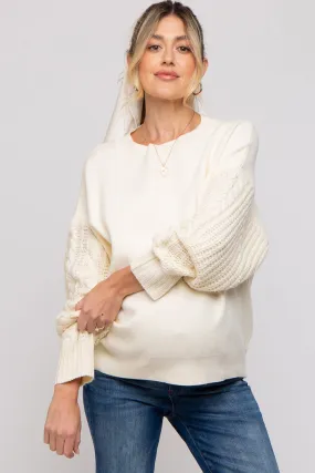 Cream Cable Knit Sleeve Maternity Sweater