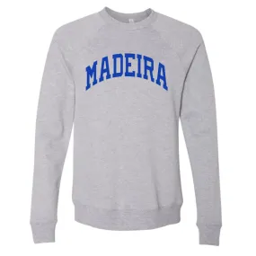 Curved Madeira Blue Sponge Fleece Raglan Sweatshirt on Athletic Gray