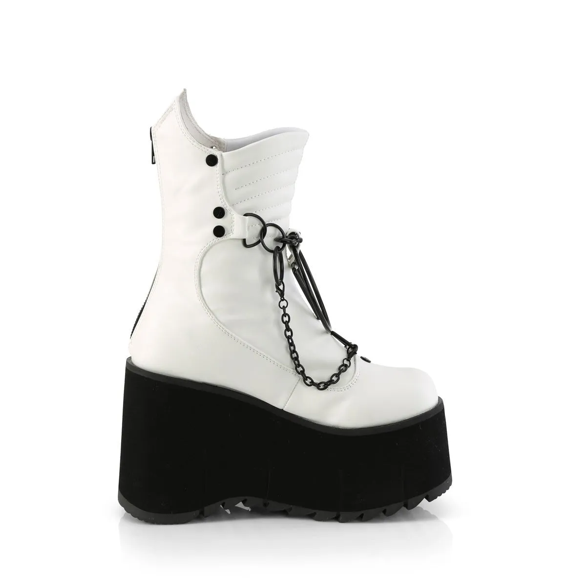 Demonia KERA-130 | White Vegan Leather Ankle Boots