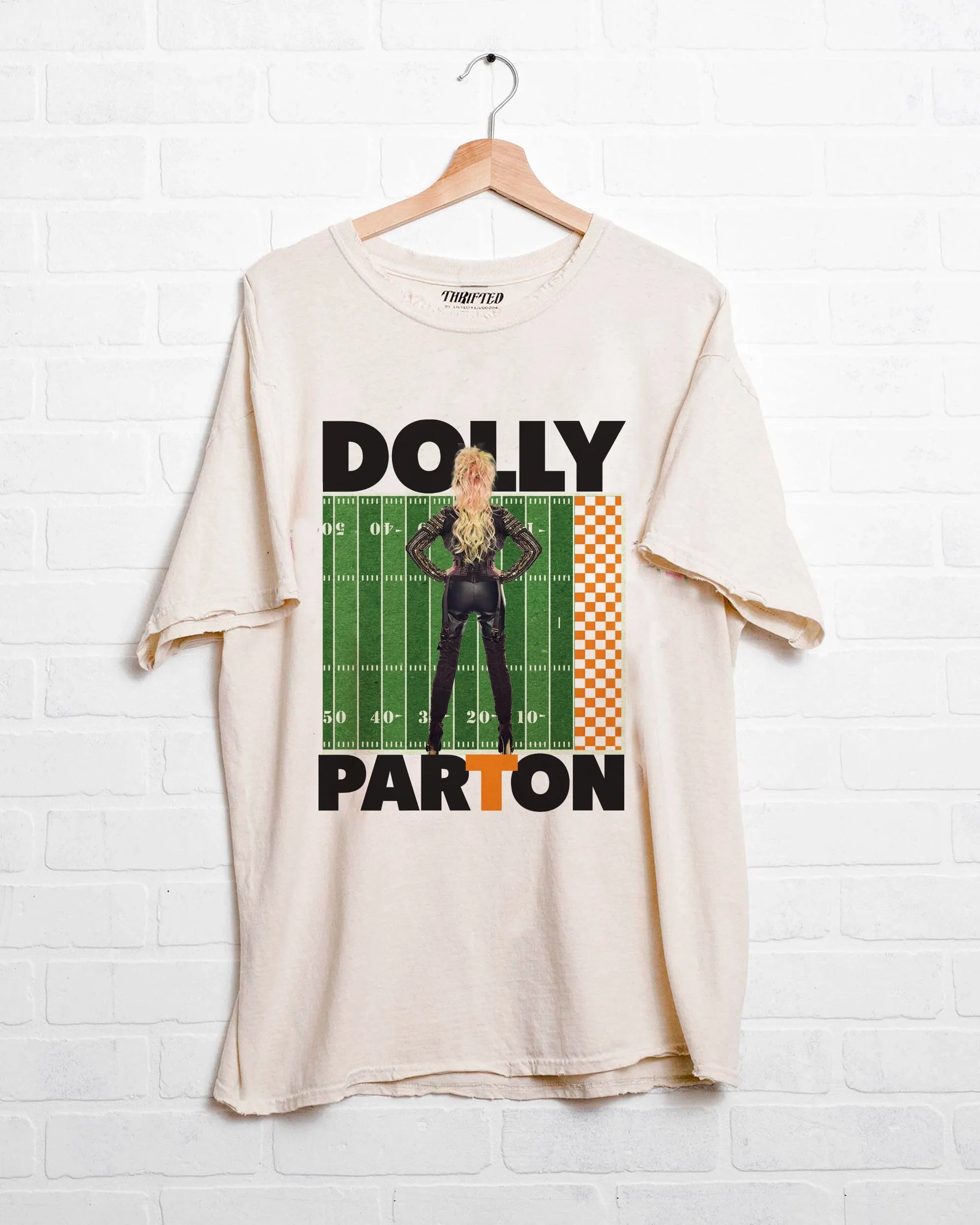 Dolly Parton Rockstar Vols Check Field Off White Thrifted Distressed Tee