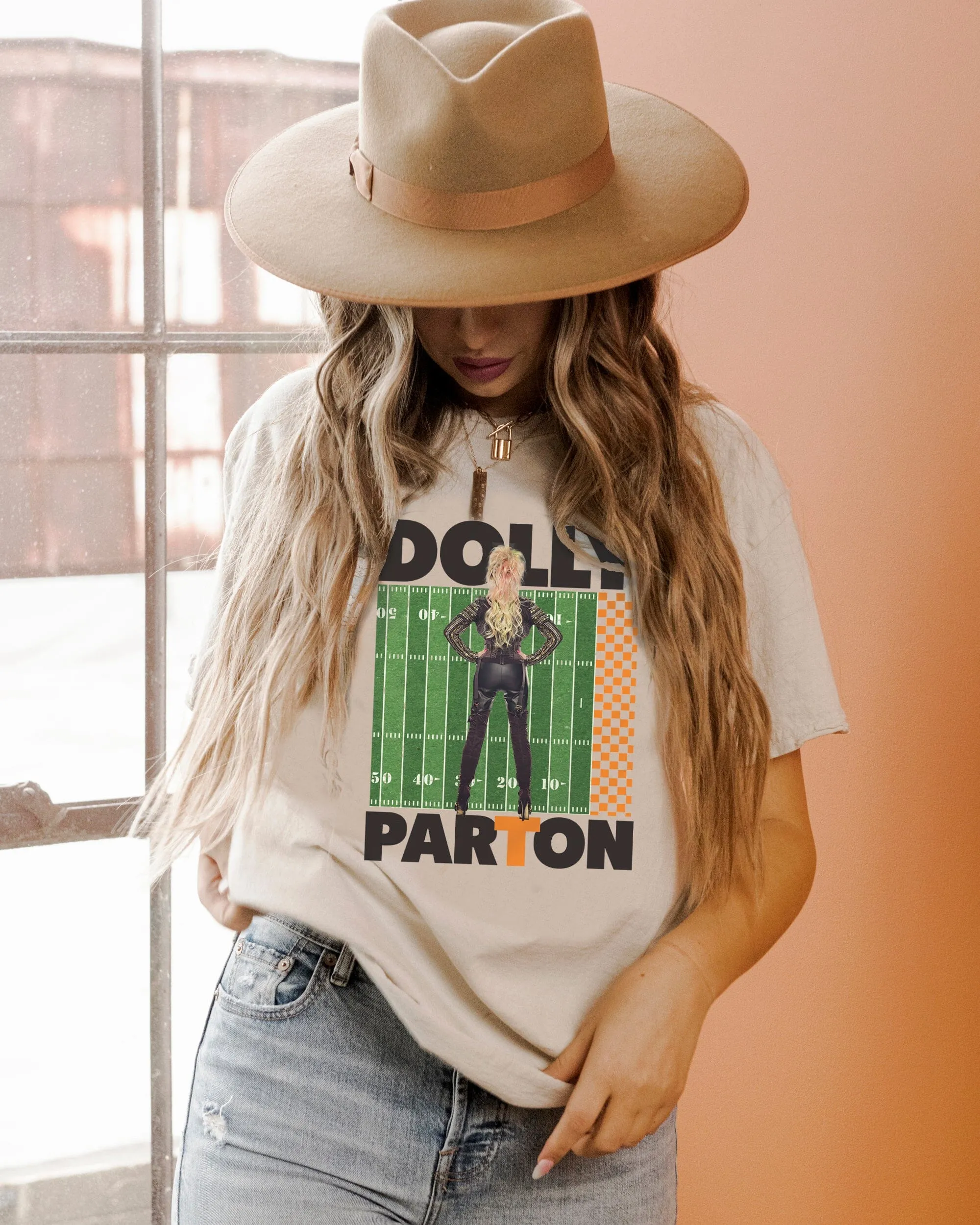 Dolly Parton Rockstar Vols Check Field Off White Thrifted Distressed Tee