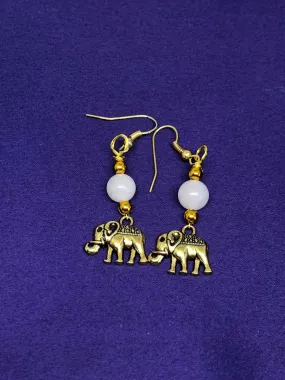 Elephant Earrings with Clear Quartz Crystal