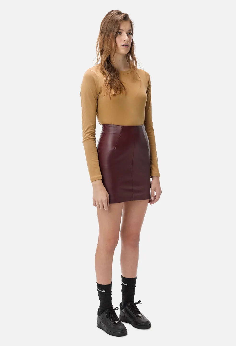 Elise Leather Skirt / Burgundy