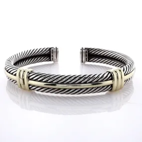 Estate David Yurman Two-Tone Hinge and Gold Stations 10.3mm Double Cable Cuff Bracelet