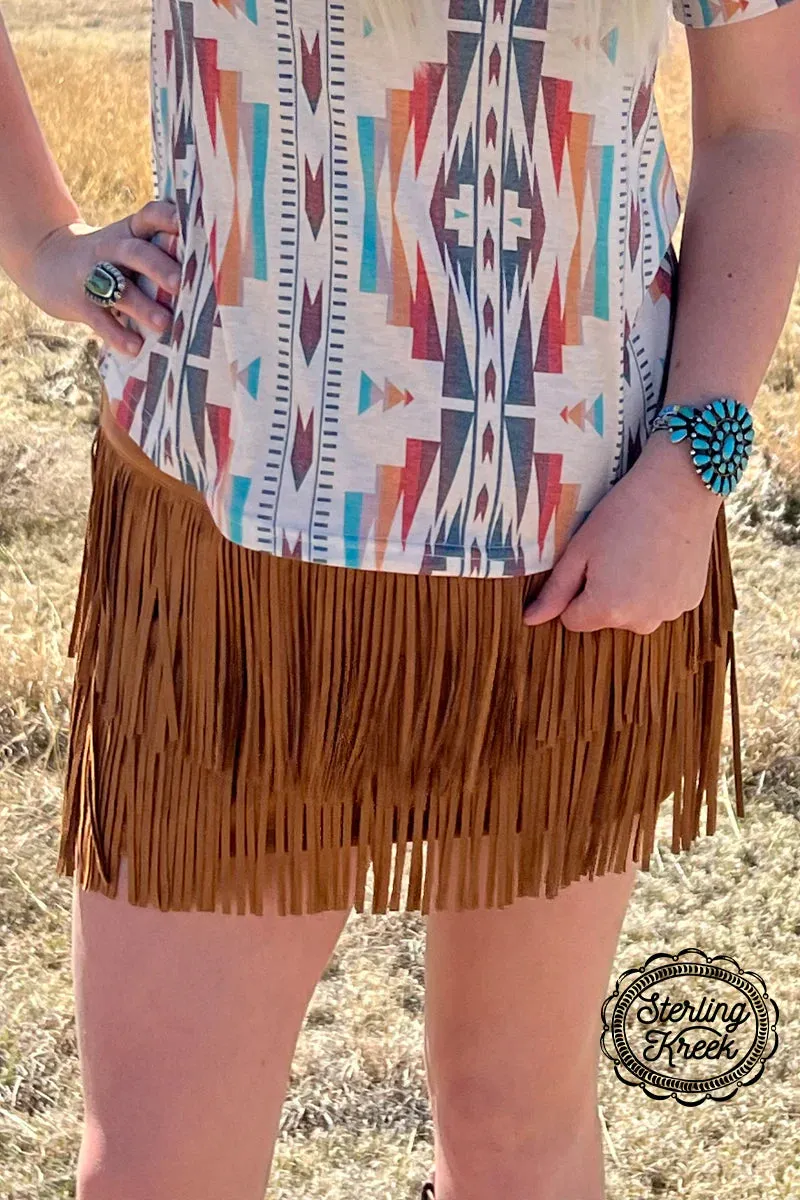 FORT WORTH FRINGE SKIRT BROWN