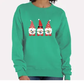 Holiday Gnomes on Green Crewneck Sweatshirt