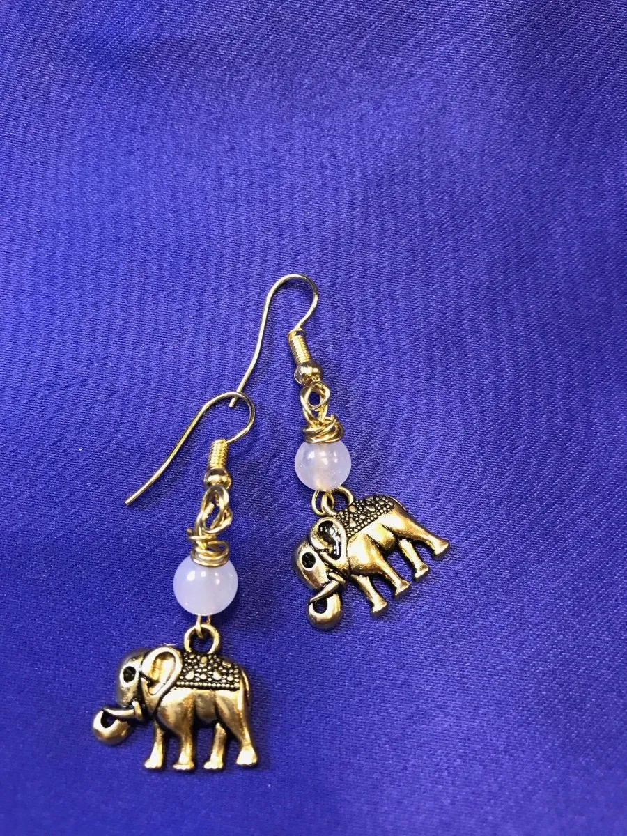 Lucky Elephant Earrings with Rose Quartz