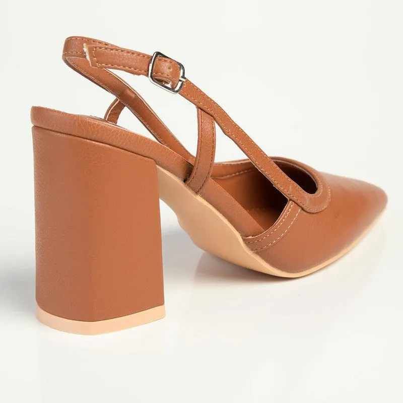 Madison Paula Slingback Block Heel Court - Tan