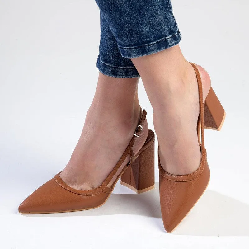 Madison Paula Slingback Block Heel Court - Tan