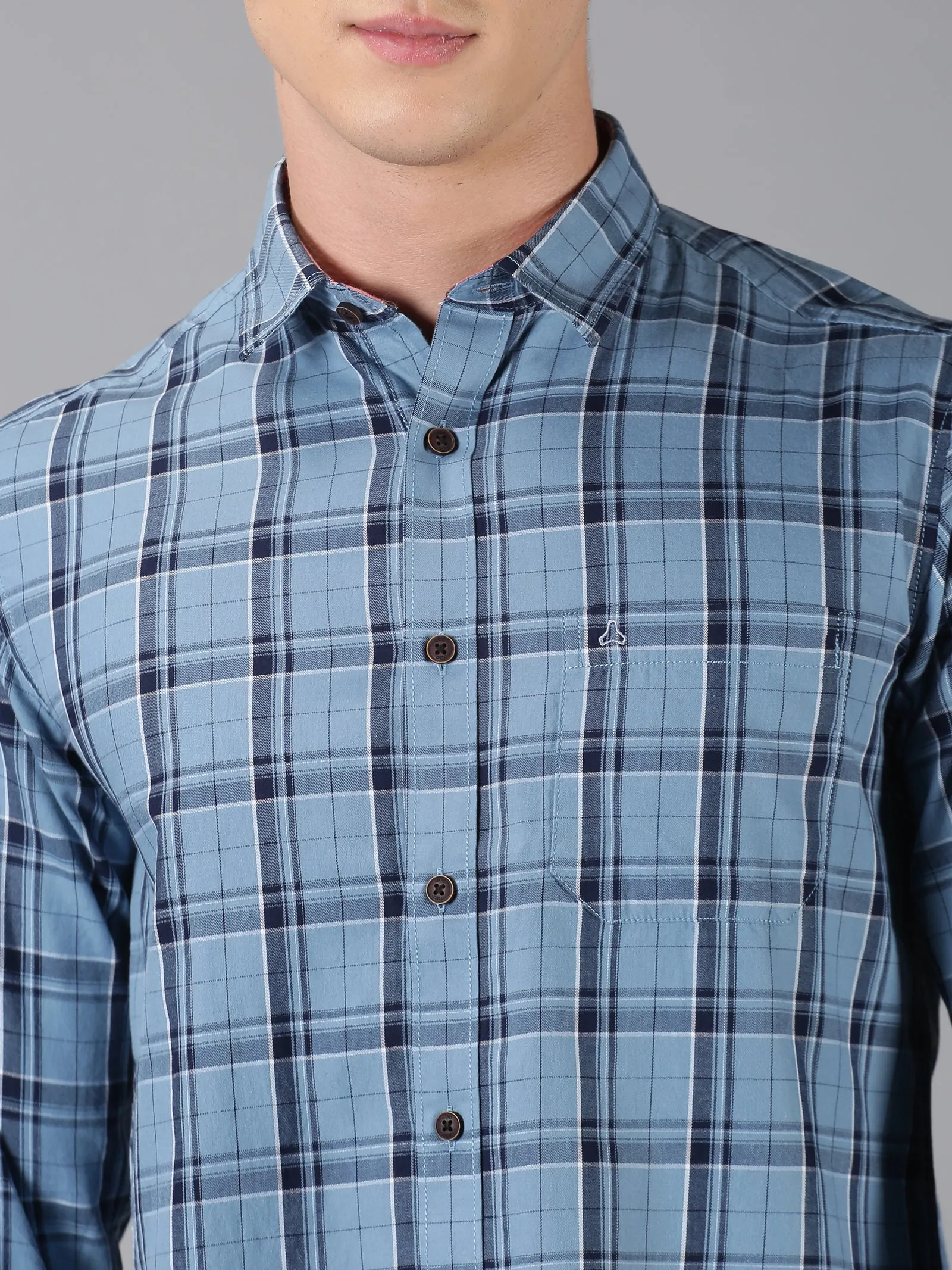 MEN'S BLUE CHECK SLIM FIT SHIRT