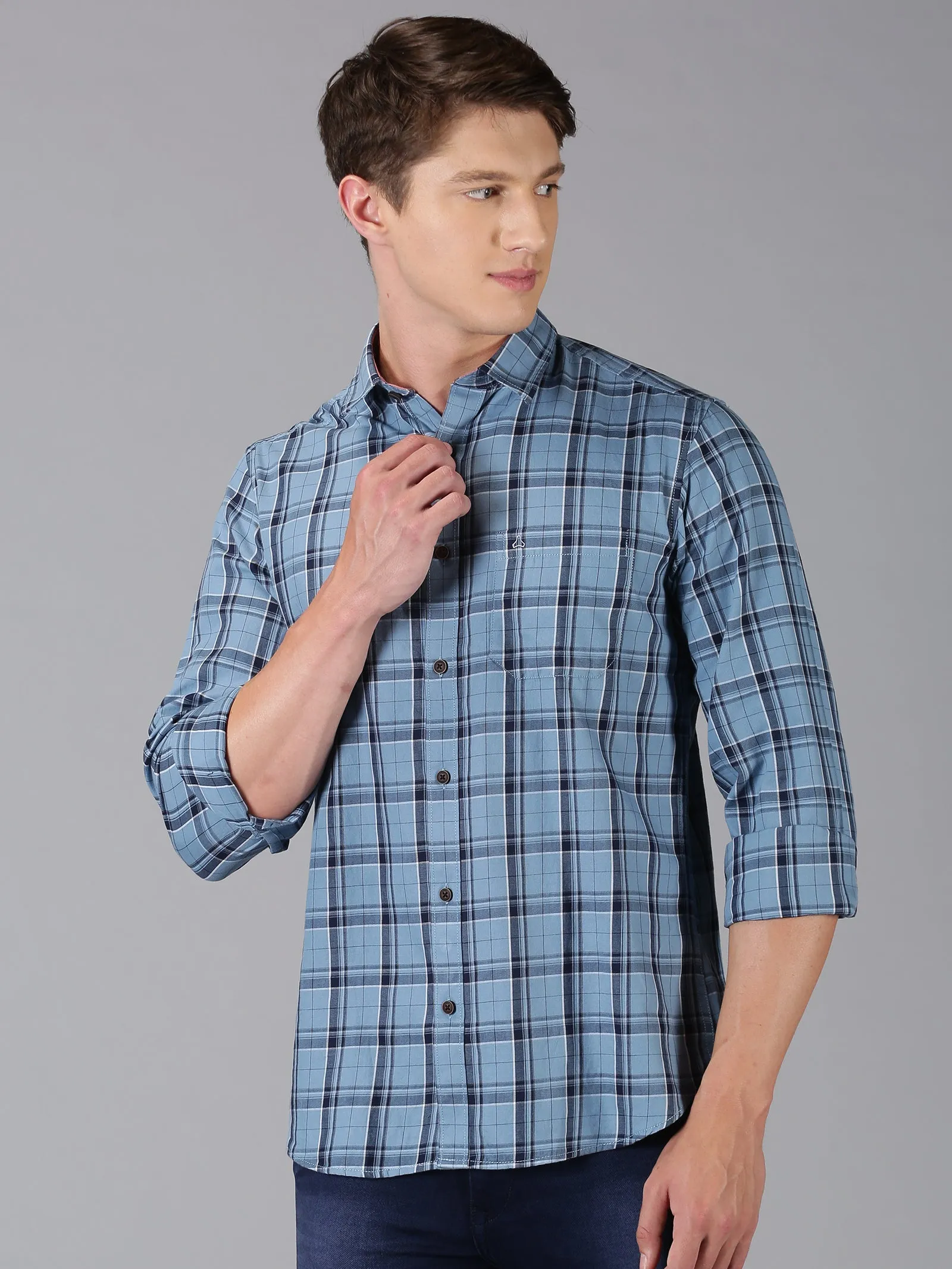 MEN'S BLUE CHECK SLIM FIT SHIRT