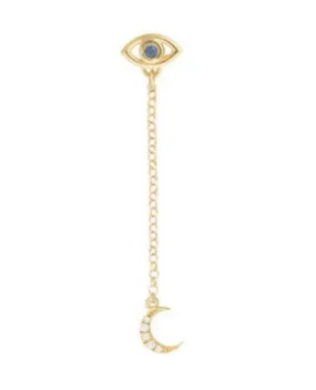 Mini Eye Stud With Moon Charm, Gold/Blue (single)