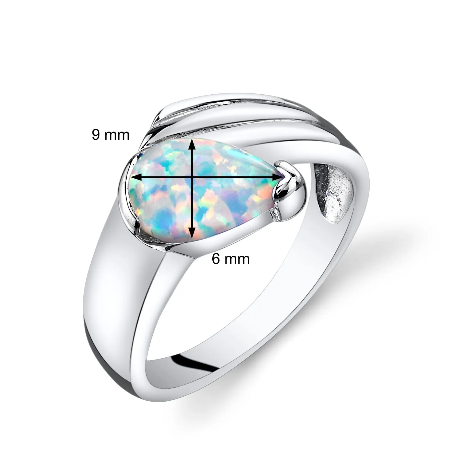 Opal Ring Sterling Silver Pear Shape 0.75 Carat Size 8