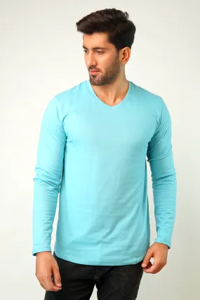 Pale Blue V-Neck Full Sleeve T-Shirt