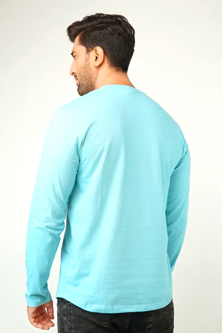 Pale Blue V-Neck Full Sleeve T-Shirt