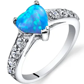 Powder Blue Opal Ring Sterling Silver Heart Shape 1 Carat Size 8