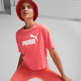 PUMA WOMEN'S ESSENTIALS LOGO CROPPED BRIGHT PINK TEE