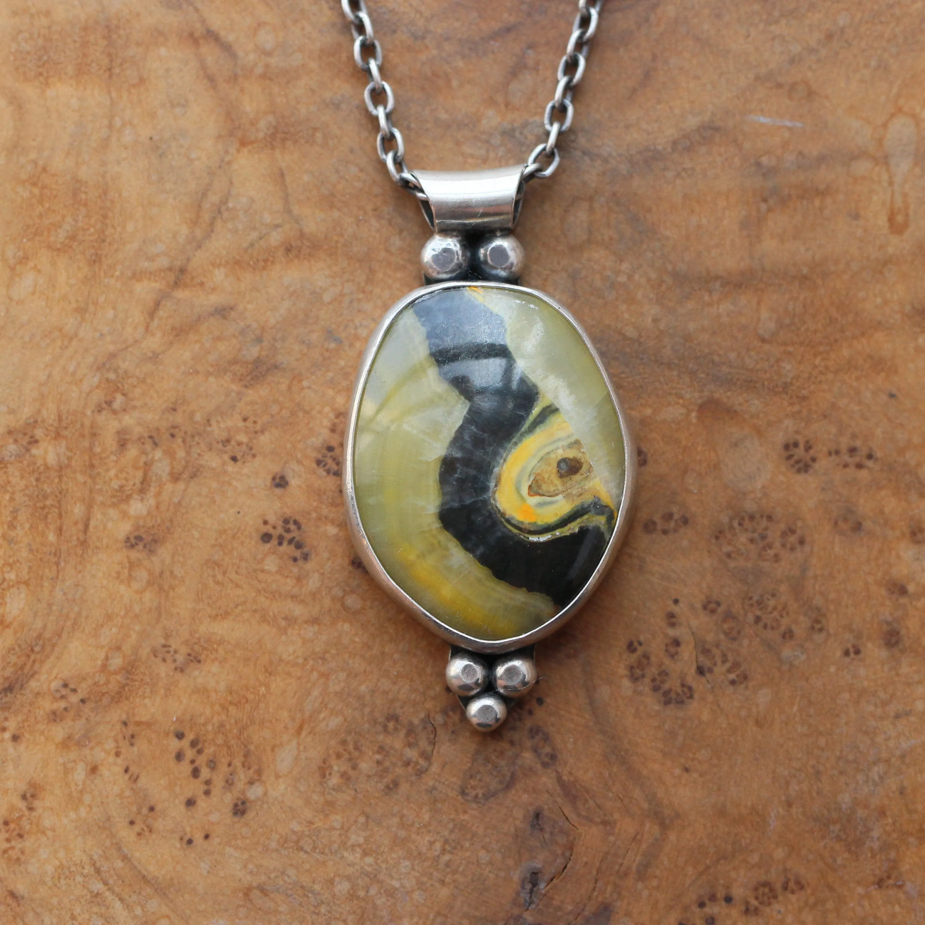 Ready to Ship - Unique Bumblebee Jasper Pendant - Boho Jasper Necklace - Silversmith Pendant