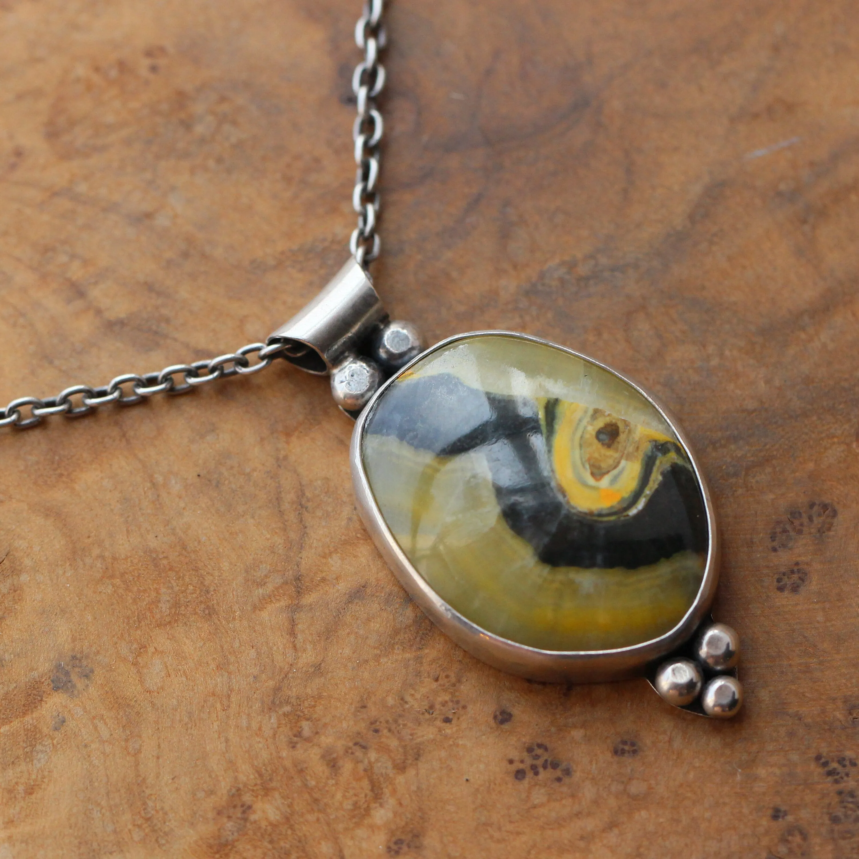 Ready to Ship - Unique Bumblebee Jasper Pendant - Boho Jasper Necklace - Silversmith Pendant