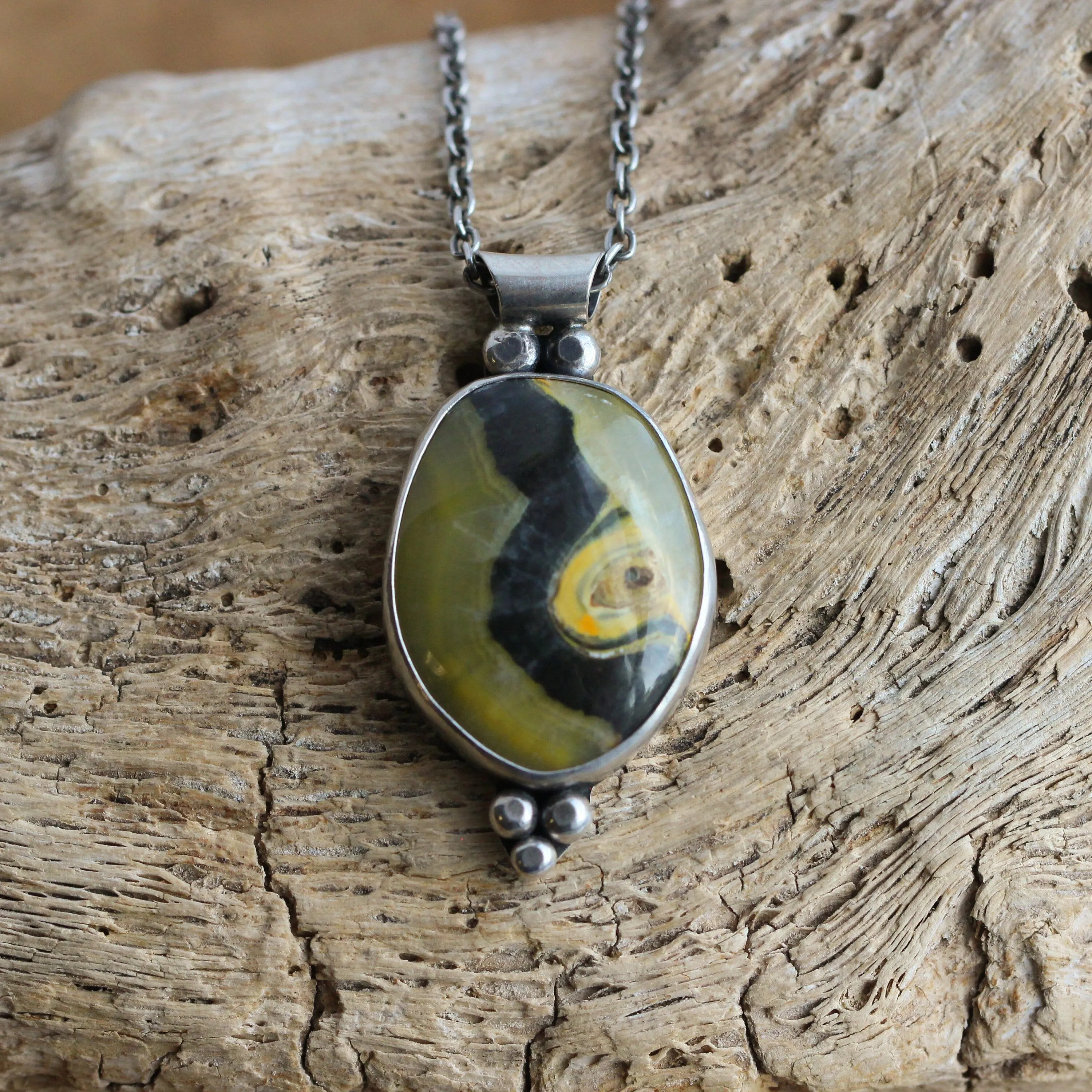 Ready to Ship - Unique Bumblebee Jasper Pendant - Boho Jasper Necklace - Silversmith Pendant