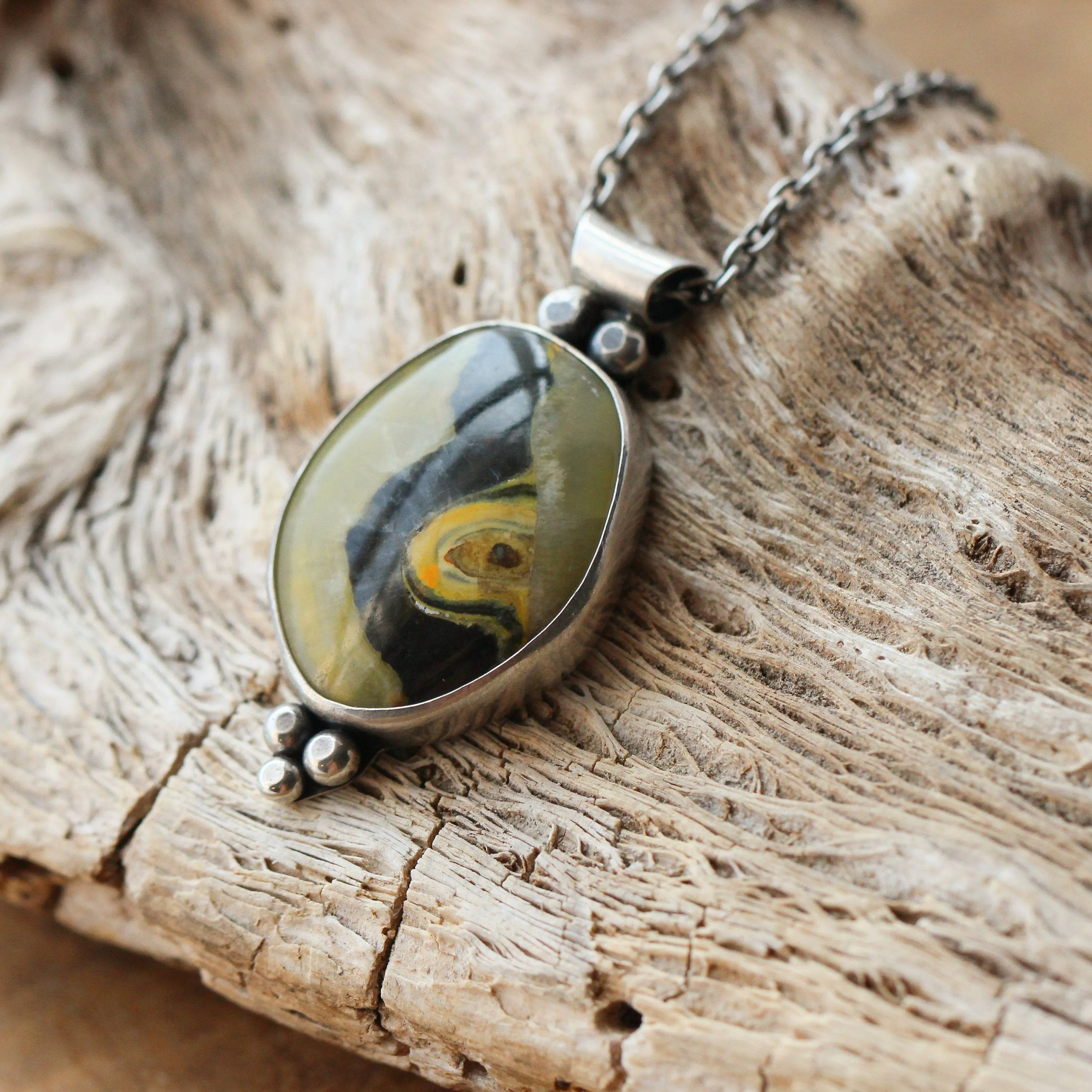 Ready to Ship - Unique Bumblebee Jasper Pendant - Boho Jasper Necklace - Silversmith Pendant