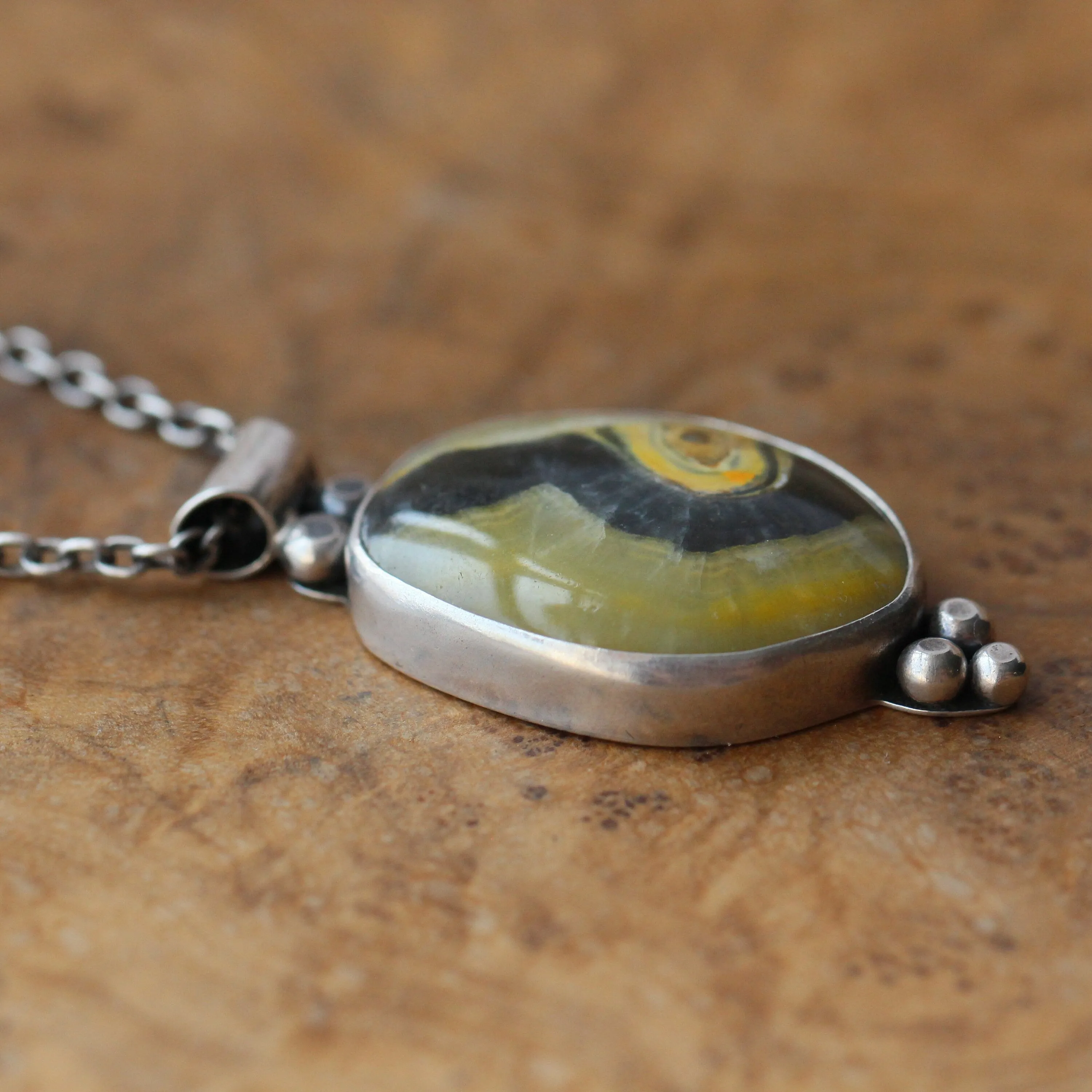 Ready to Ship - Unique Bumblebee Jasper Pendant - Boho Jasper Necklace - Silversmith Pendant