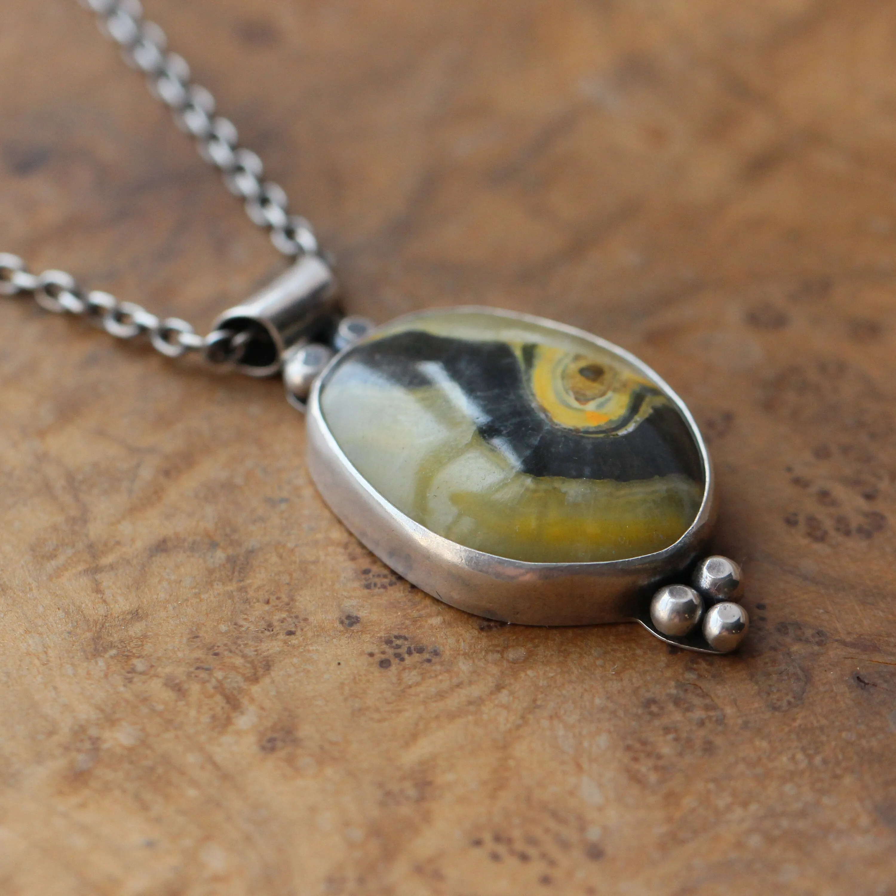 Ready to Ship - Unique Bumblebee Jasper Pendant - Boho Jasper Necklace - Silversmith Pendant