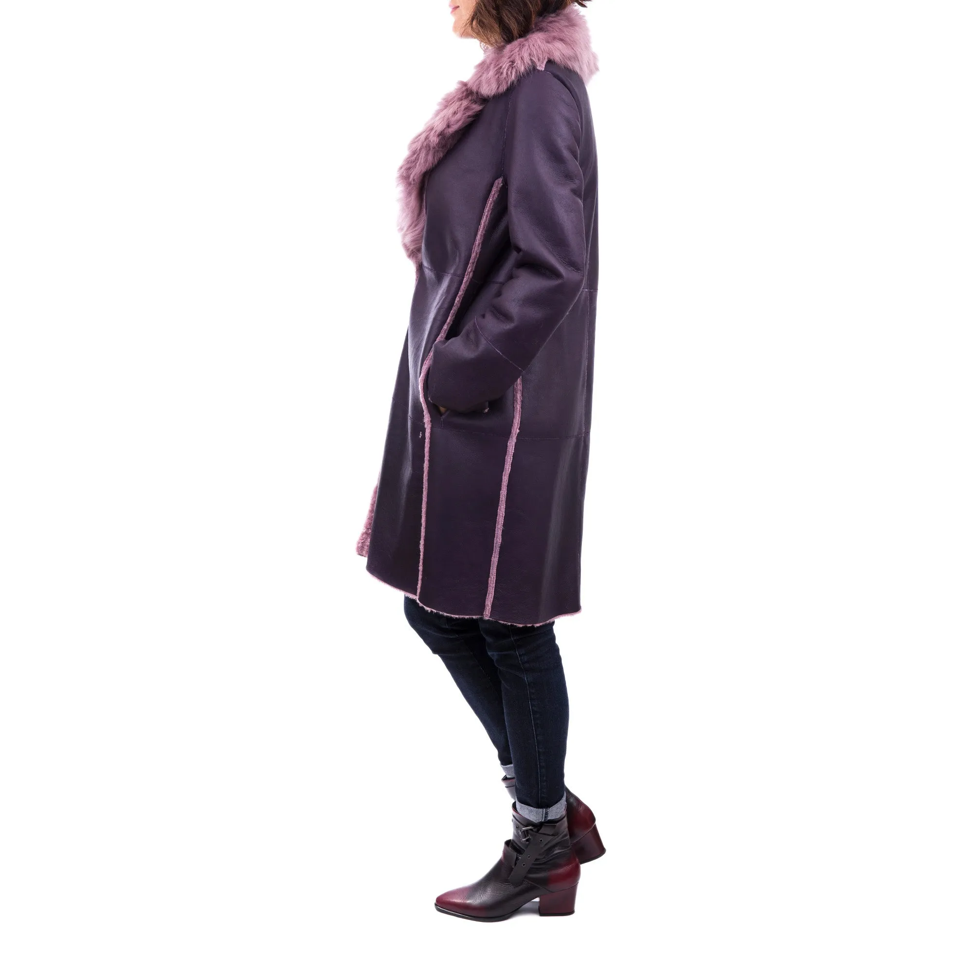 Reversible Shawl-Collar Coat Merinillo Pacaja Cassis