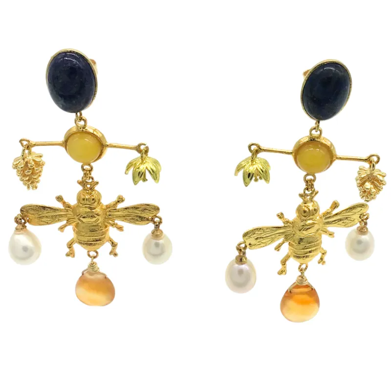 Short Bee Chandelier Earrings - (three colors)