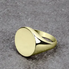 Simple Signet Ring Gold Plated 925 Silver Round Plain Band for Men