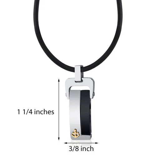 Stainless Steel and Black Ceramic Anchor Tag Pendant Necklace